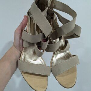 Matilda Genuine Leather Elastic Strappy Sandals Tan Beige Size 37 Size 6